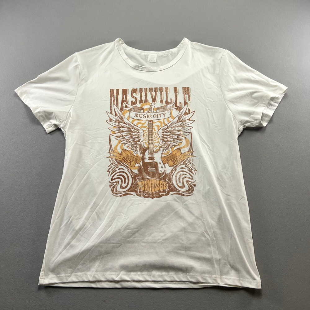 Nashville Music City Tennessee Rock Star T Shirt Womens White 2XL Streetwear Y2k
